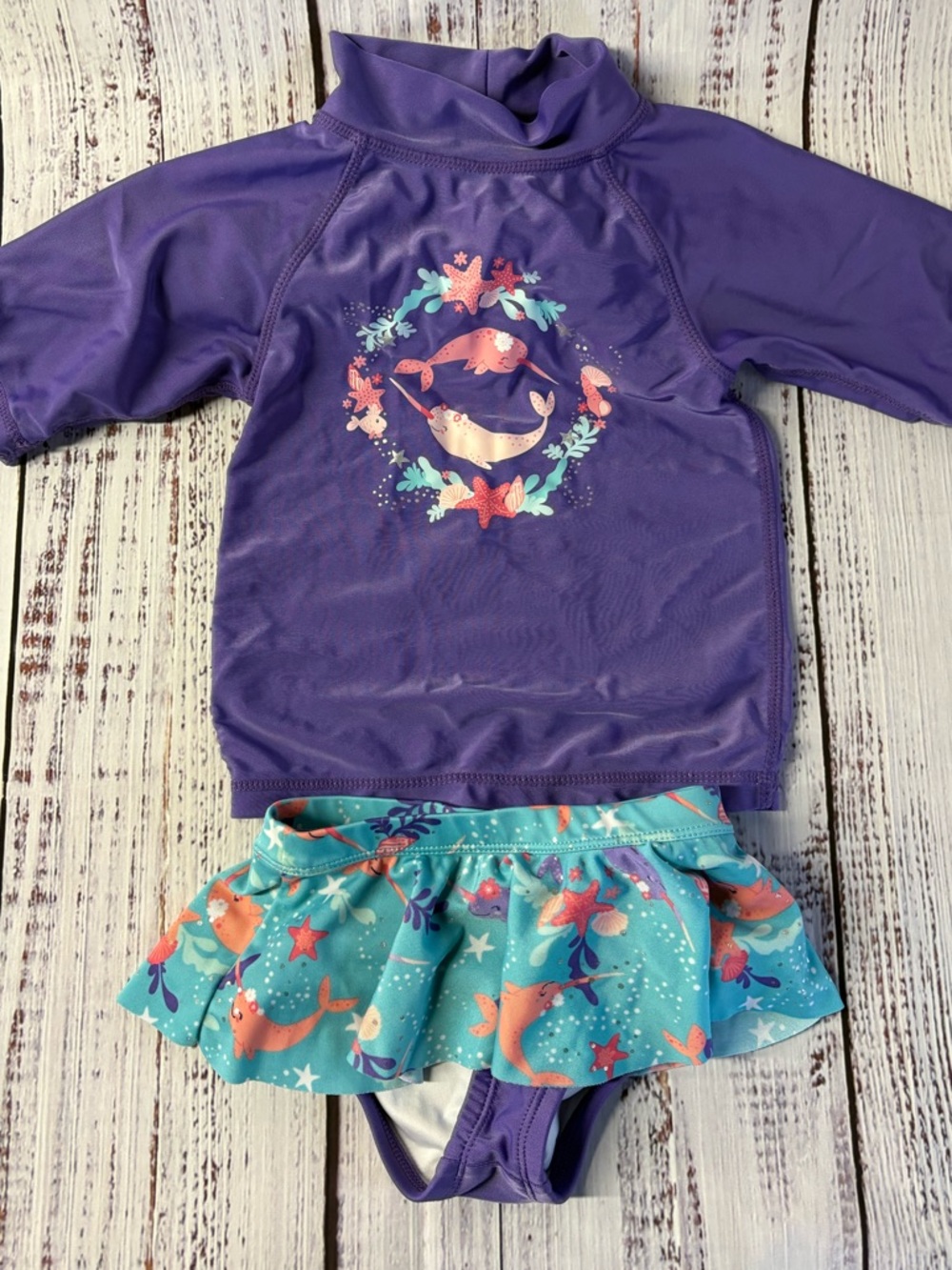 Purple Rashguard Set with Mermaid Print - Girls